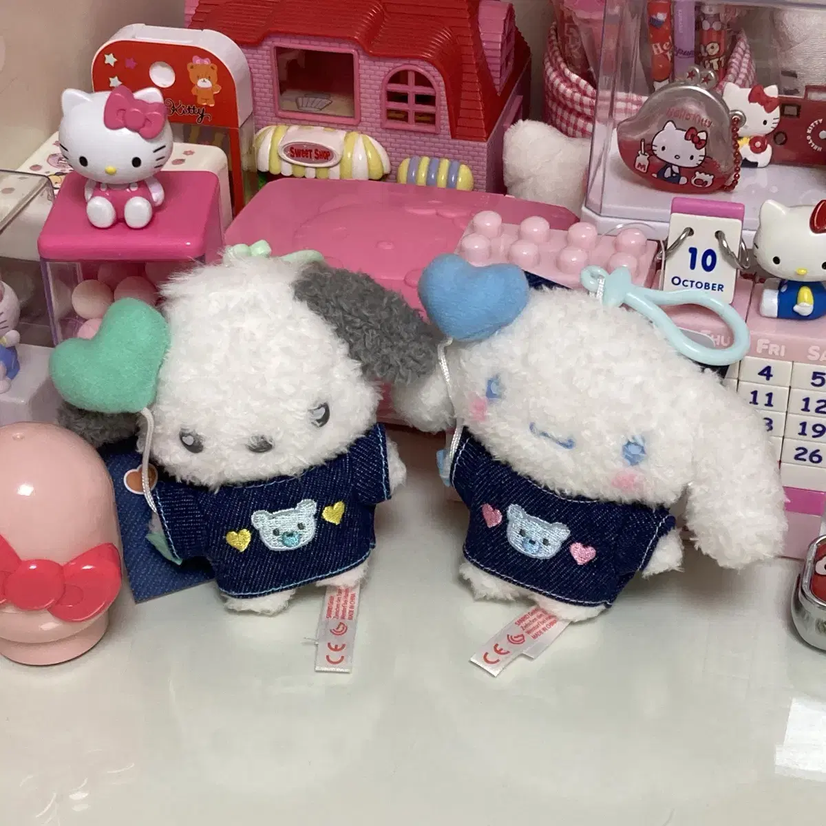 Sanrio Denim Wappens mascot doll keyring tag key holder Pochacco Sinamorol Ushihana