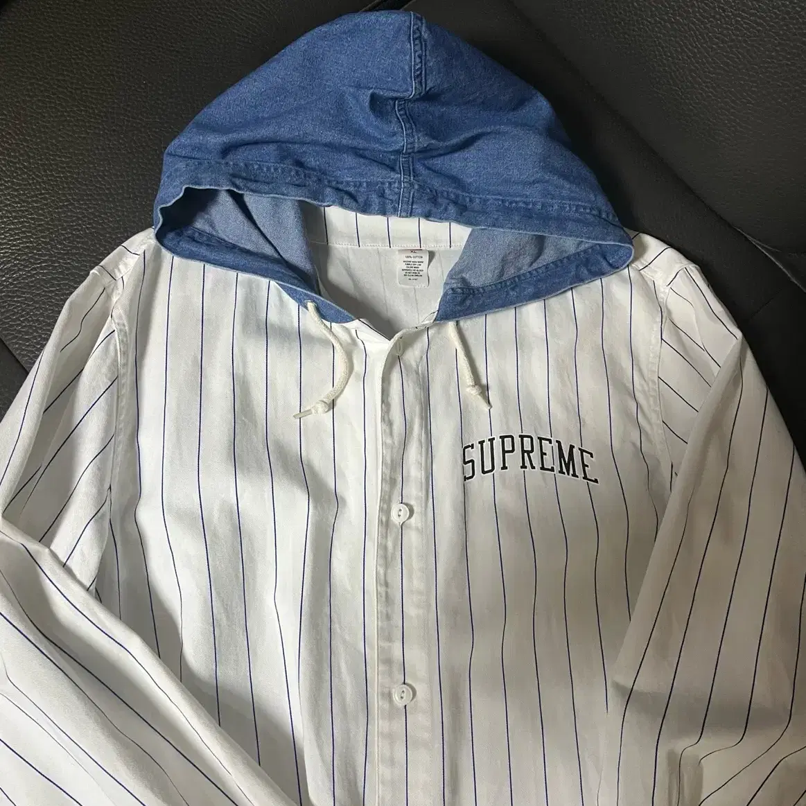 Supreme 14AW Denim Hooded Baseball Shirt