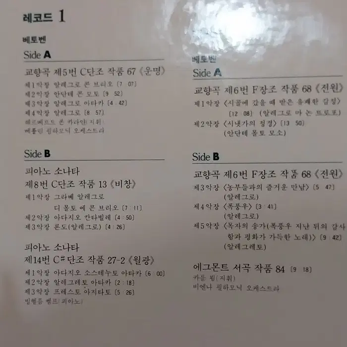 민트급 엘피/클래식 -  베토벤과 슈베르트 4장 전집