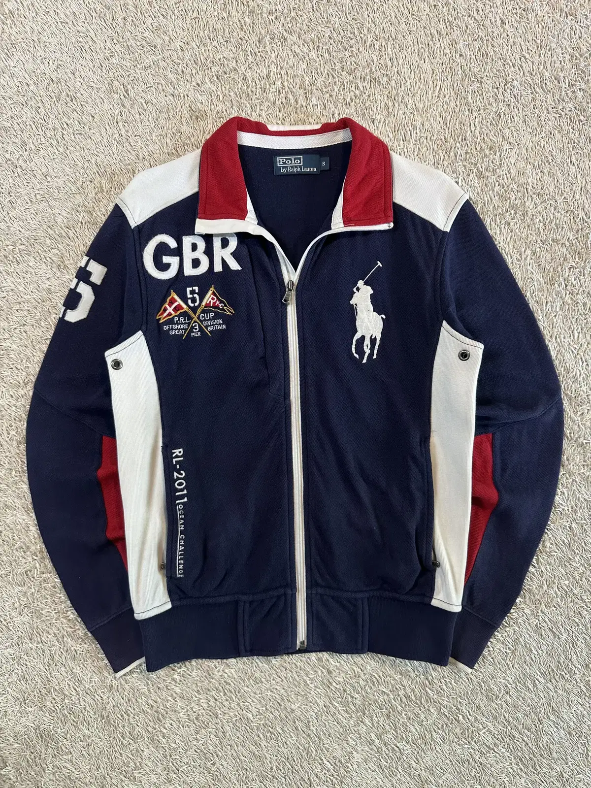 [S] Polo Ralph Lauren POLO GBR Big Pony Logo Racing Zip-up Jacket Navy