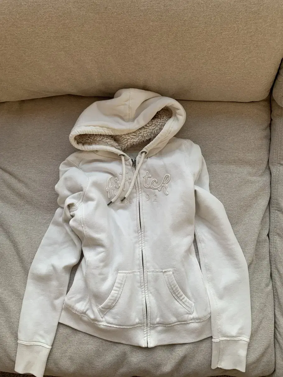 Abercrombie and Fitch White Back Ivory Fleece Hooded Zip-Up Shirt