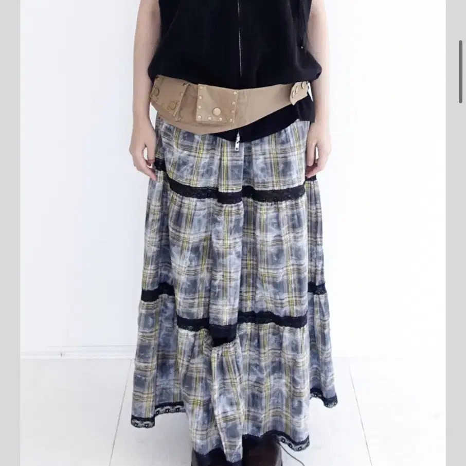 샵페어리 vintage tie dyed check skirt + 벨트백