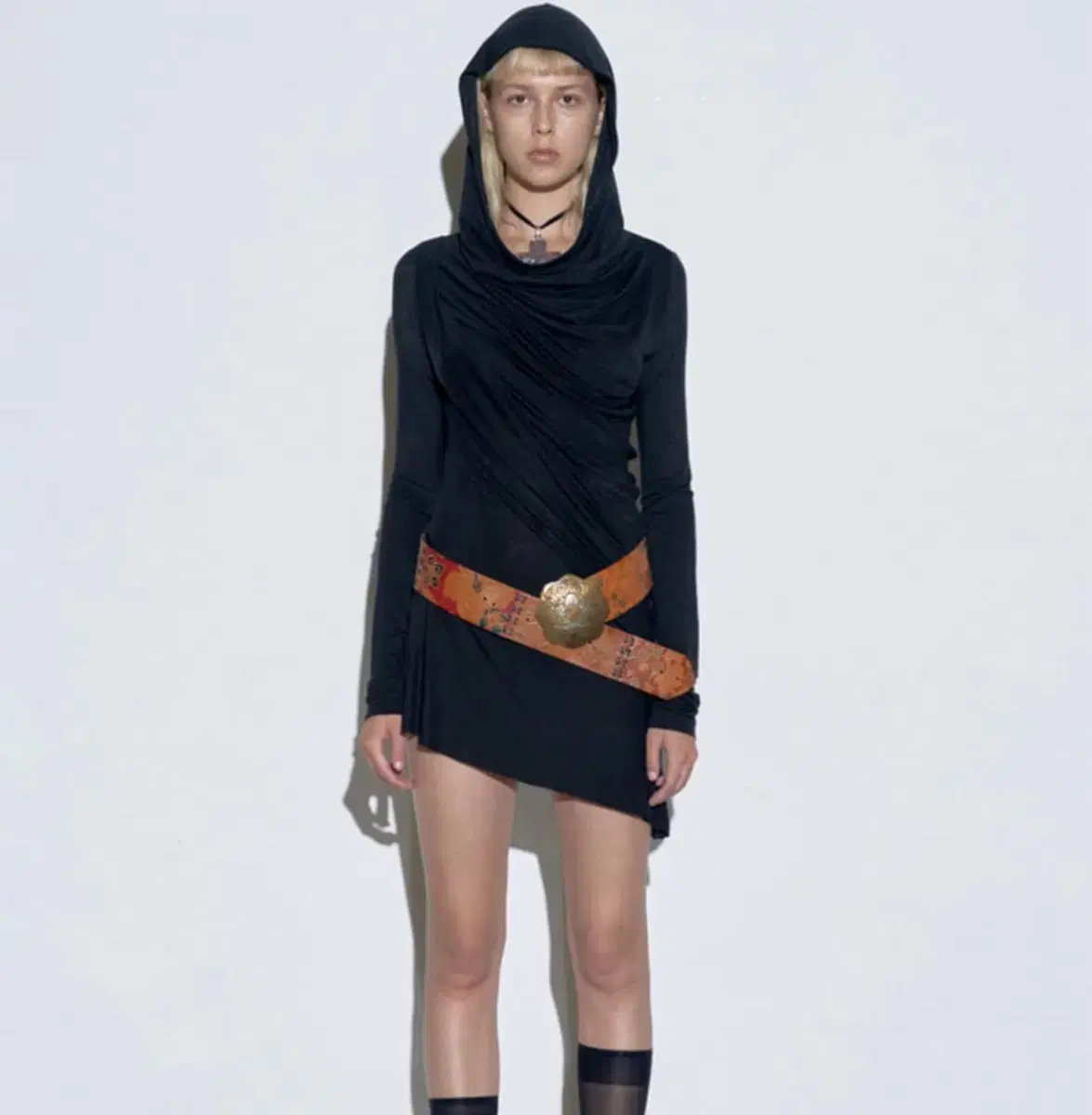 스컬프터 Two Way Draped Hoodie Washed black