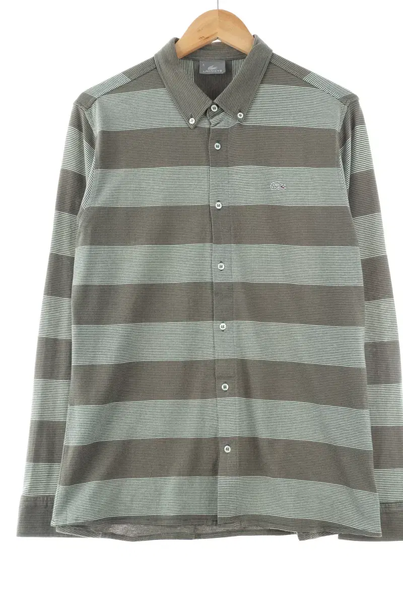 (L) Lacoste Shirt Southern Small Damage Green Stripe - FB58