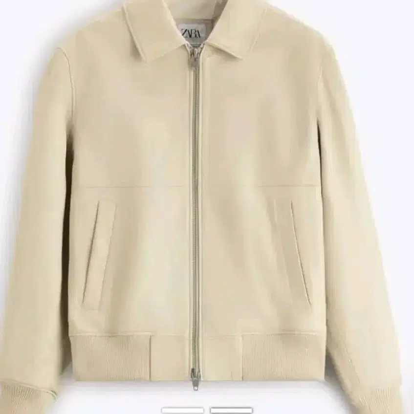 Zara Leather Bomber Jacket Cream