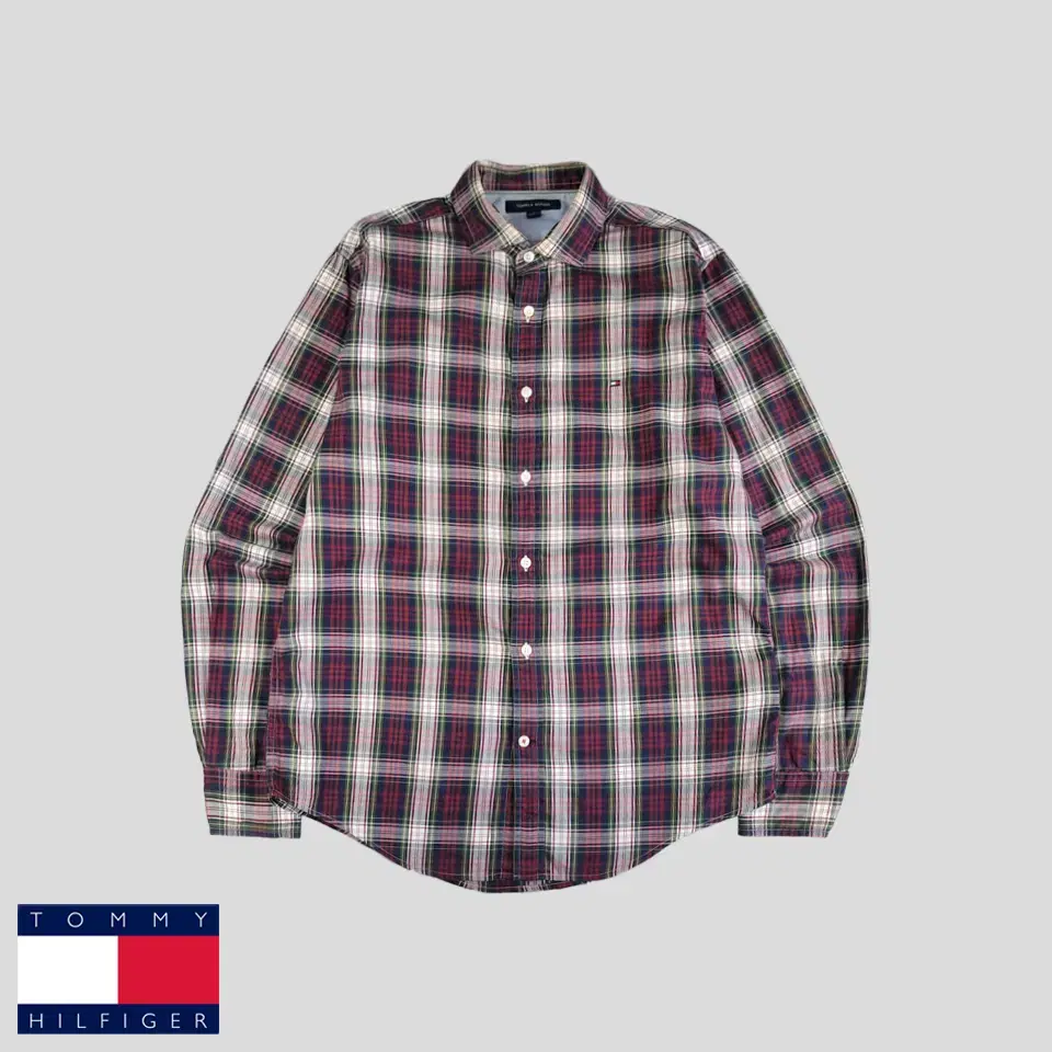 Tommy Hilfiger Red Navy Green Tartan Check Tommy Logo Cotton100 Ivy Preppy