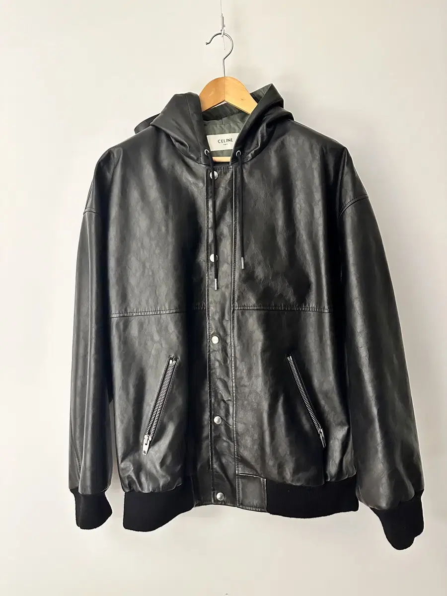 Seline Oversized leather hoodie jacket