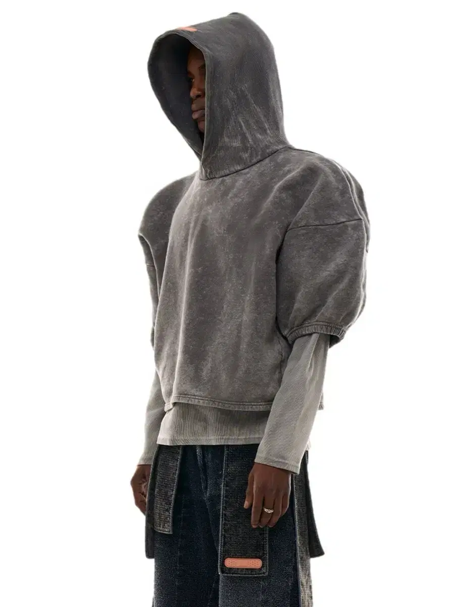 PDF Rugby shoulder pads layered brushed hoodie gray