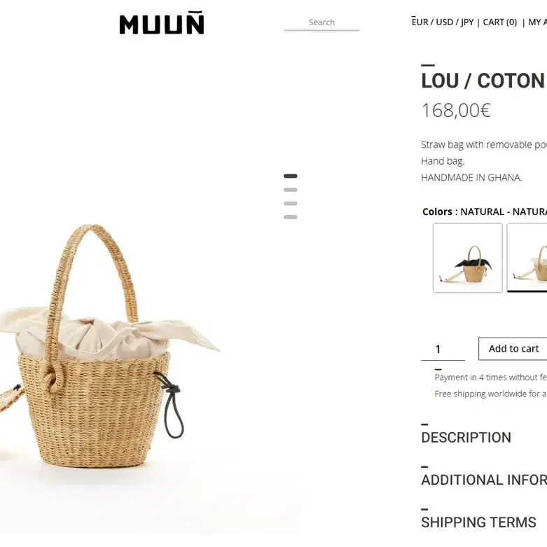 MUNN 무뉴 원통 바스킷백 LOU/COTTON 버킷백