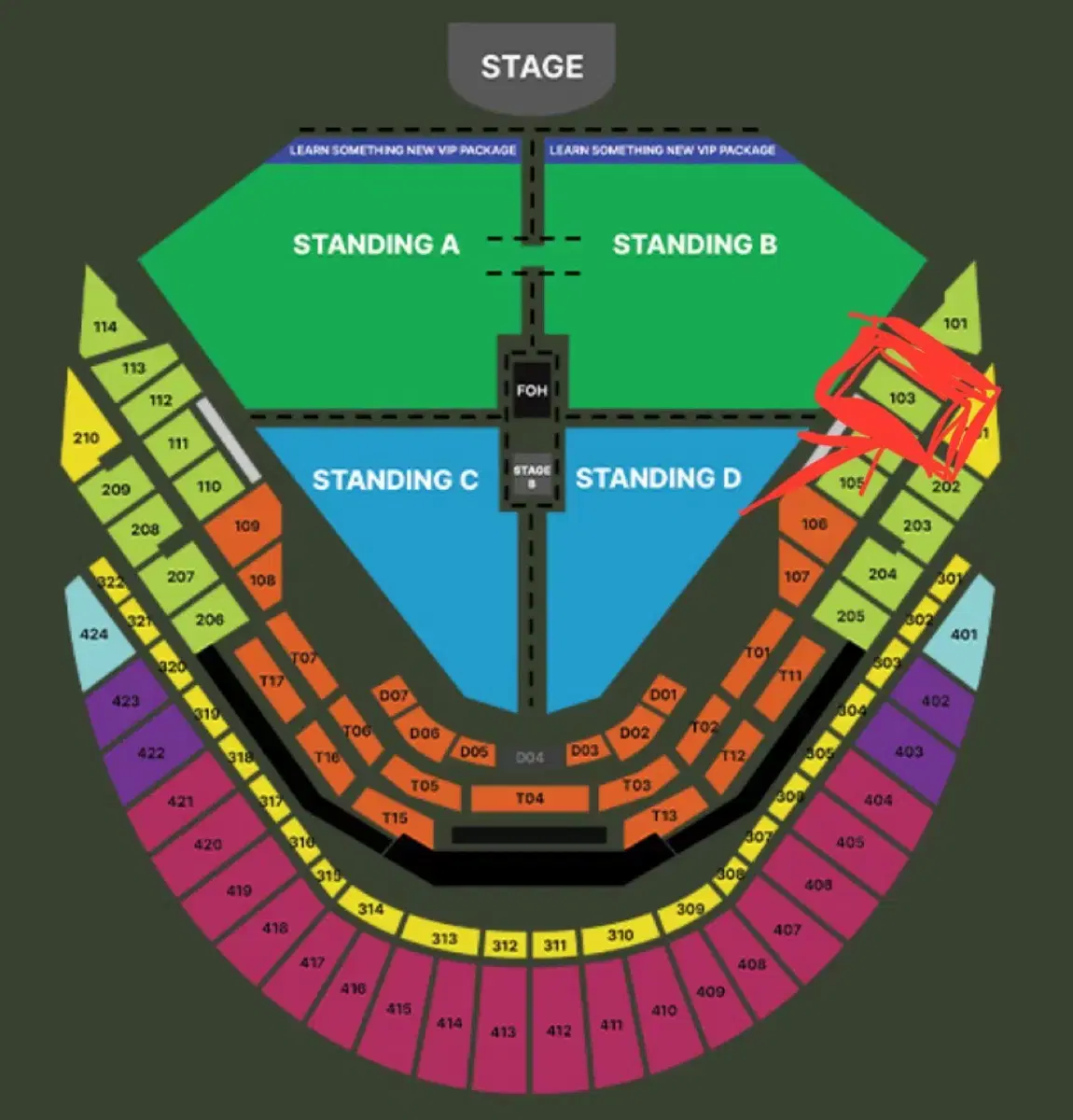 찰리푸스 콘서트 지정석 R 1층 103 구역 2연석 판매 합니다