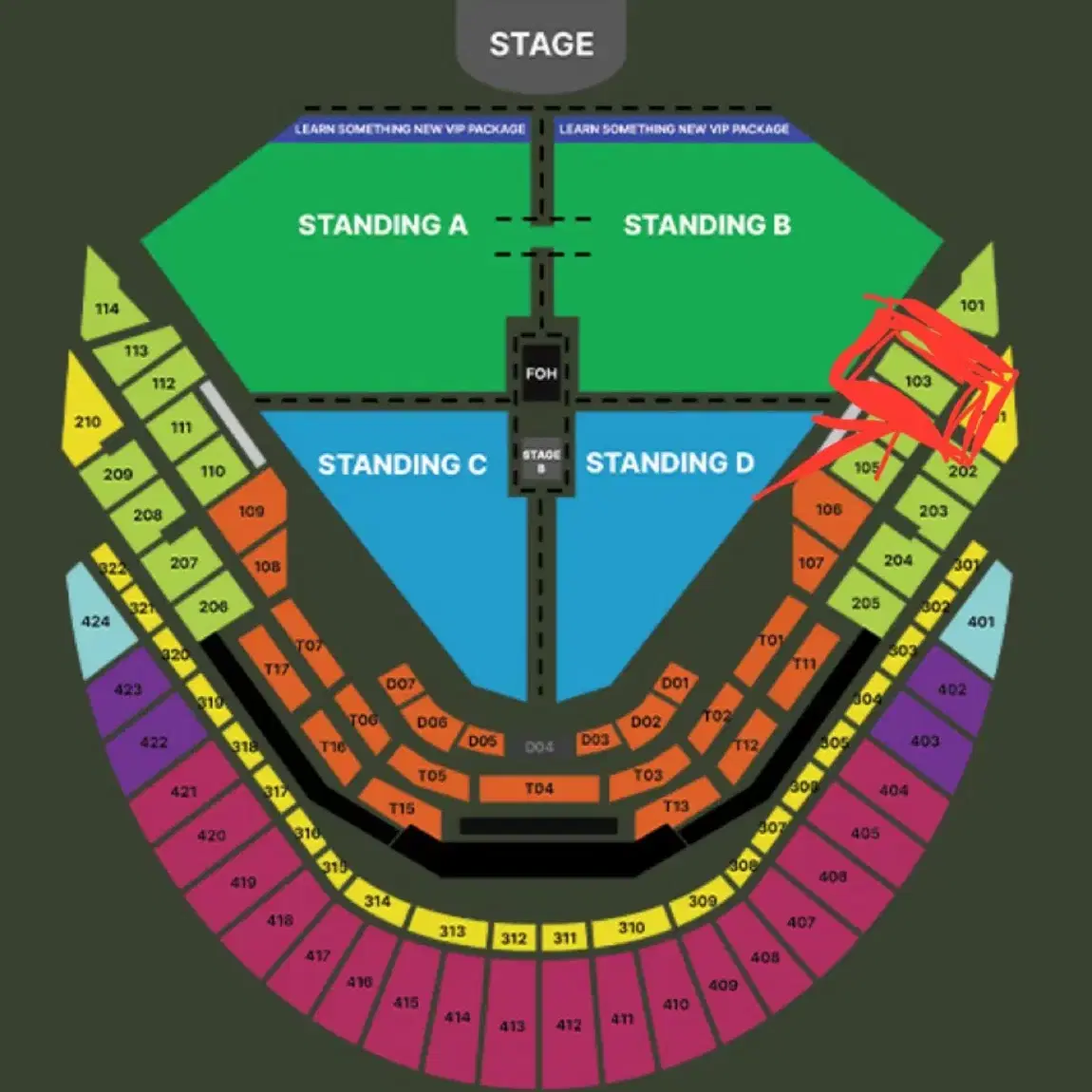 찰리푸스 콘서트 지정석 R 1층 103 구역 2연석 판매 합니다