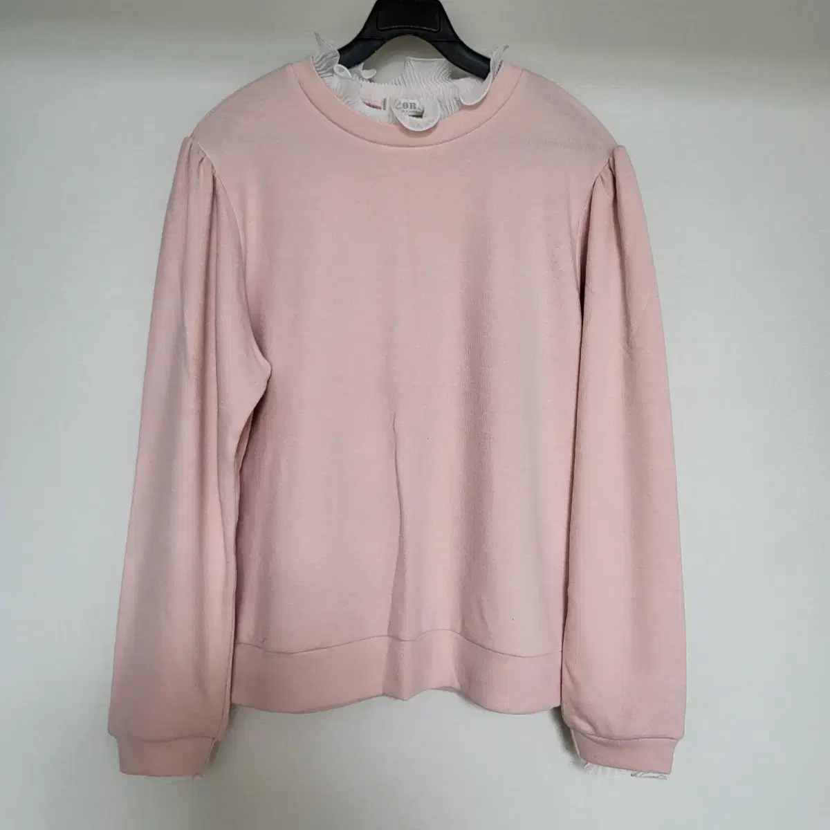 Pink ruffled shirred knit tee