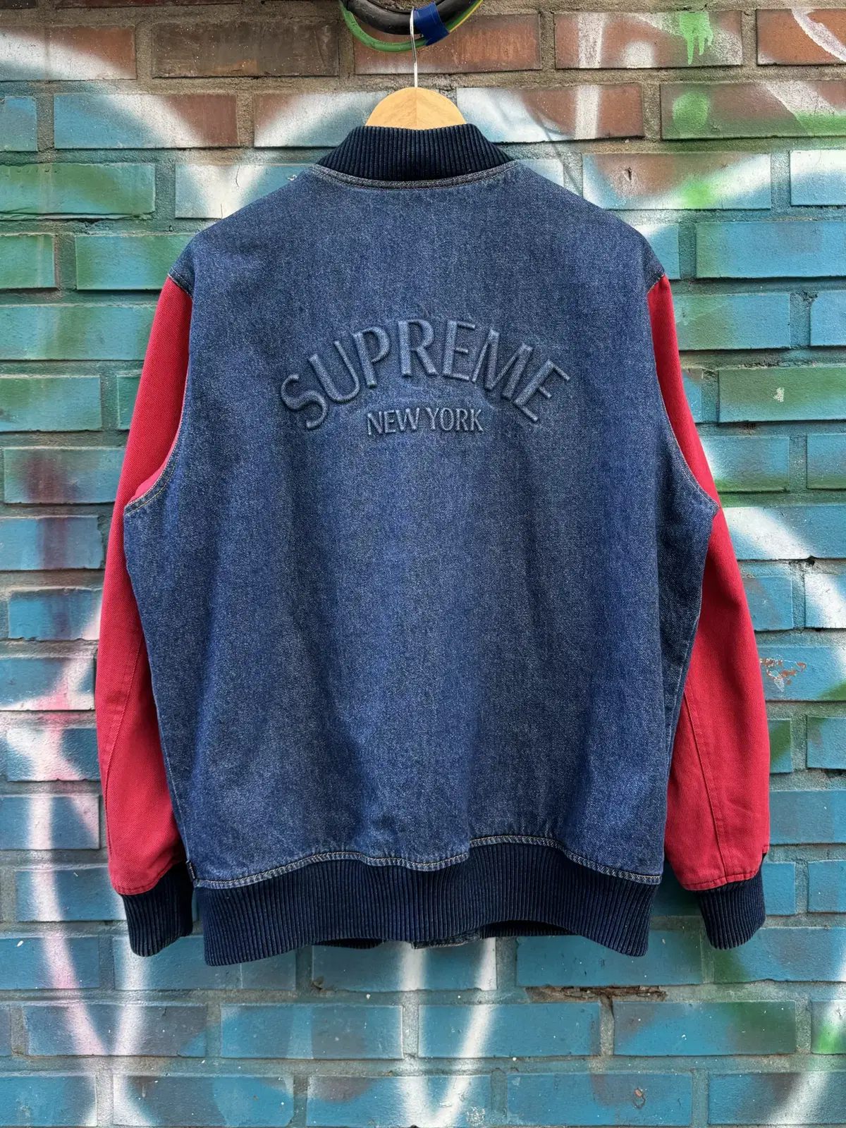 (L) 14AW Supreme Twill Denim Varsity Jacket