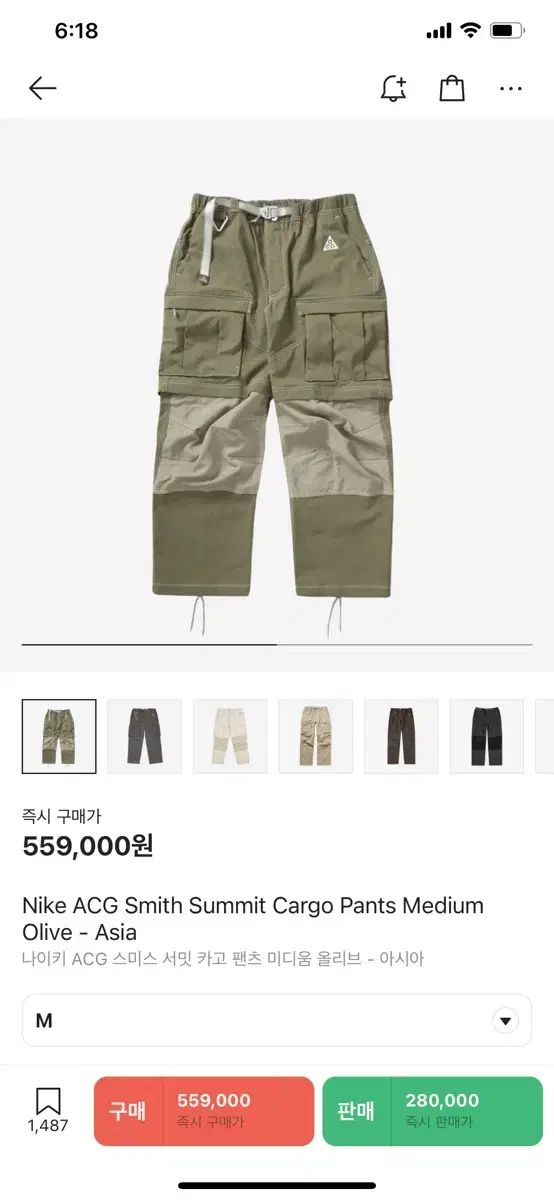 Nike ACG Smith Summit Trousers Olive Asia (M) for sale