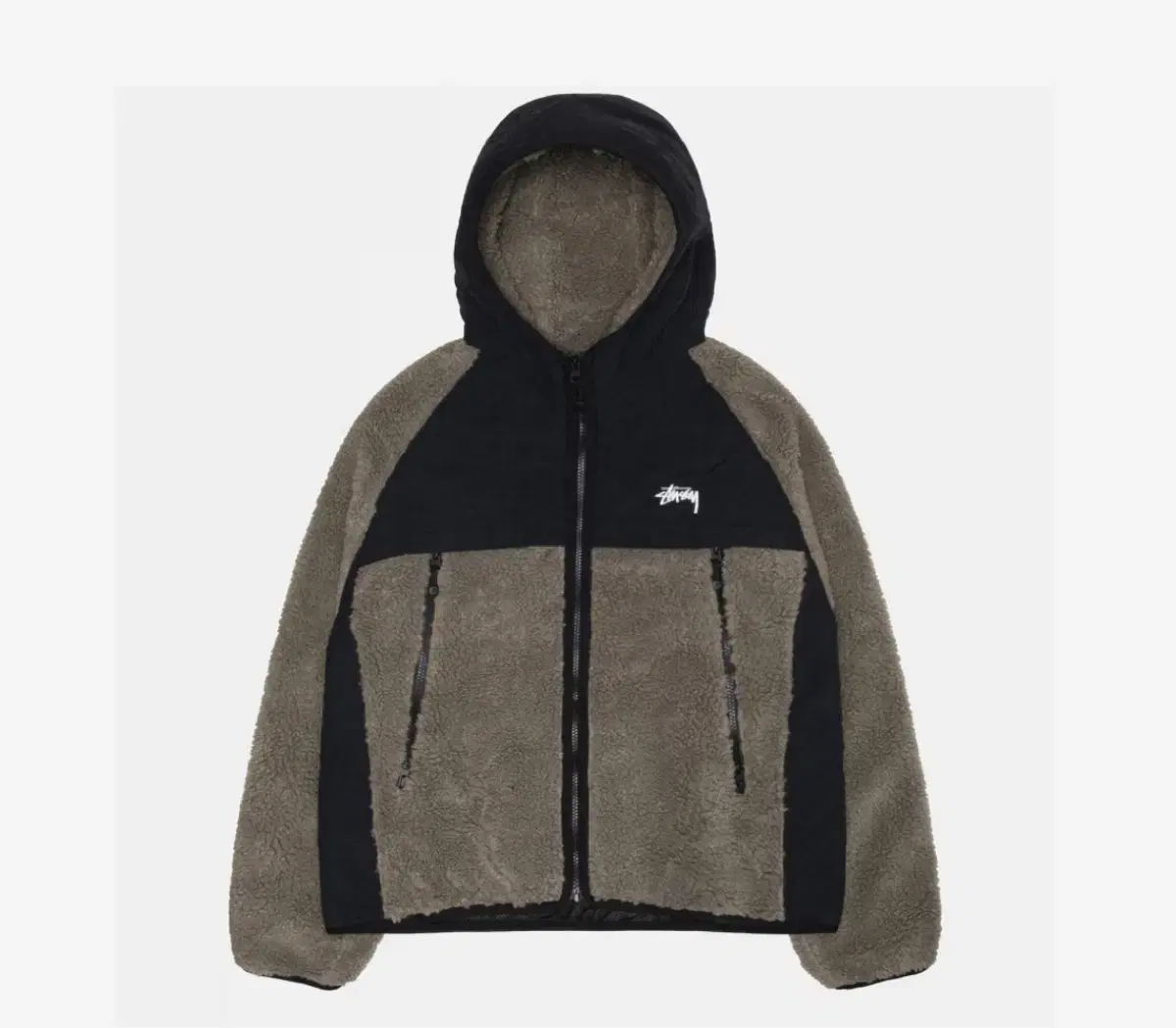 [M] Stussy Sherpa Paneled Hooded Jacket Stone