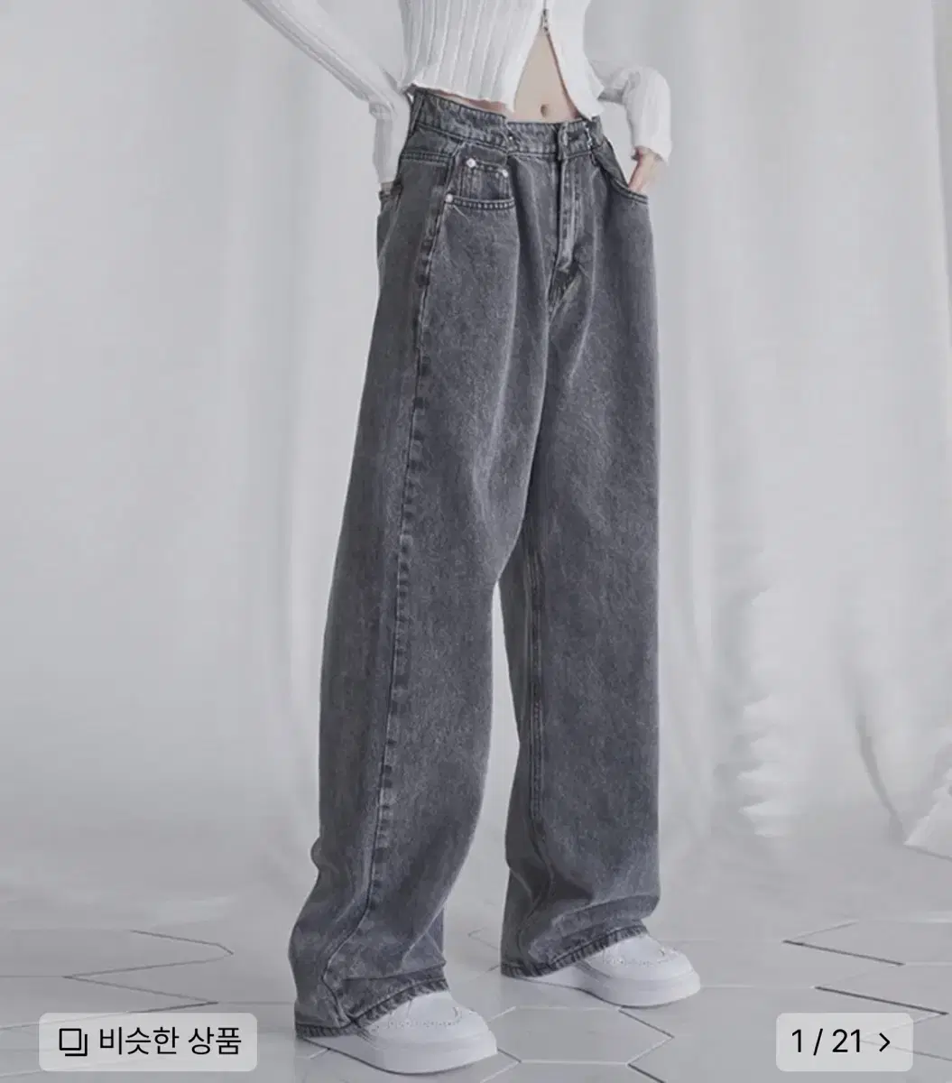 어반드레스 BUCKLE WIDE DENIM PANTS GREY