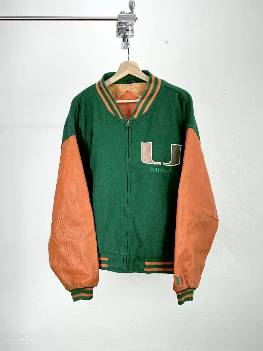 Gregory Green Orange University of Miami Hurricanes Wool Varsity Jacket