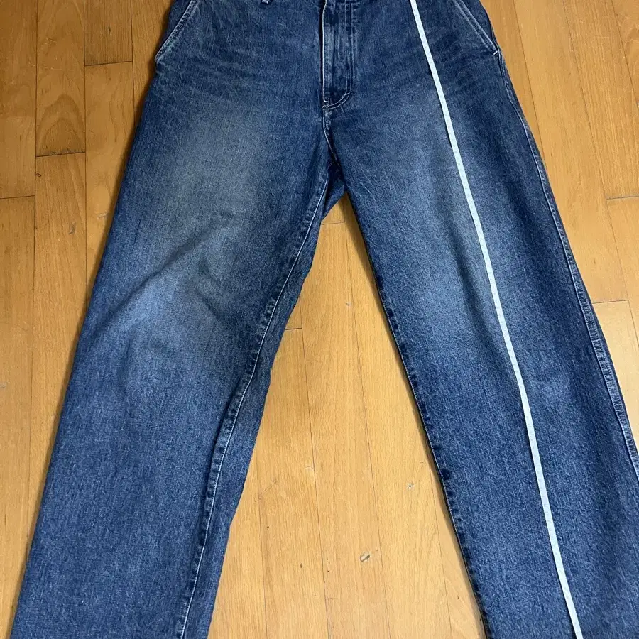 포터리 one washed wide denim mid blue, 4