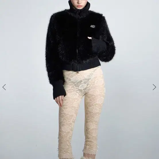 스컬프터  Faux Fur Zip-Up Jacket Black