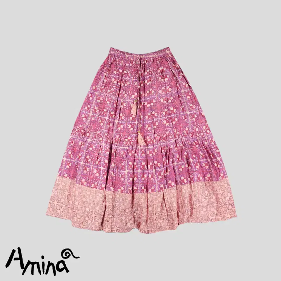 AMINA Amina Pink tone ethnic tribal pattern flare hippie morris banding co