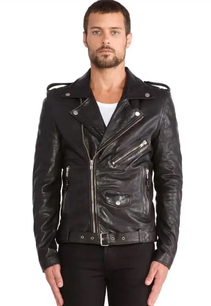 BLK DNM Padded Leather Biker Jacket-Black, S(size 95)