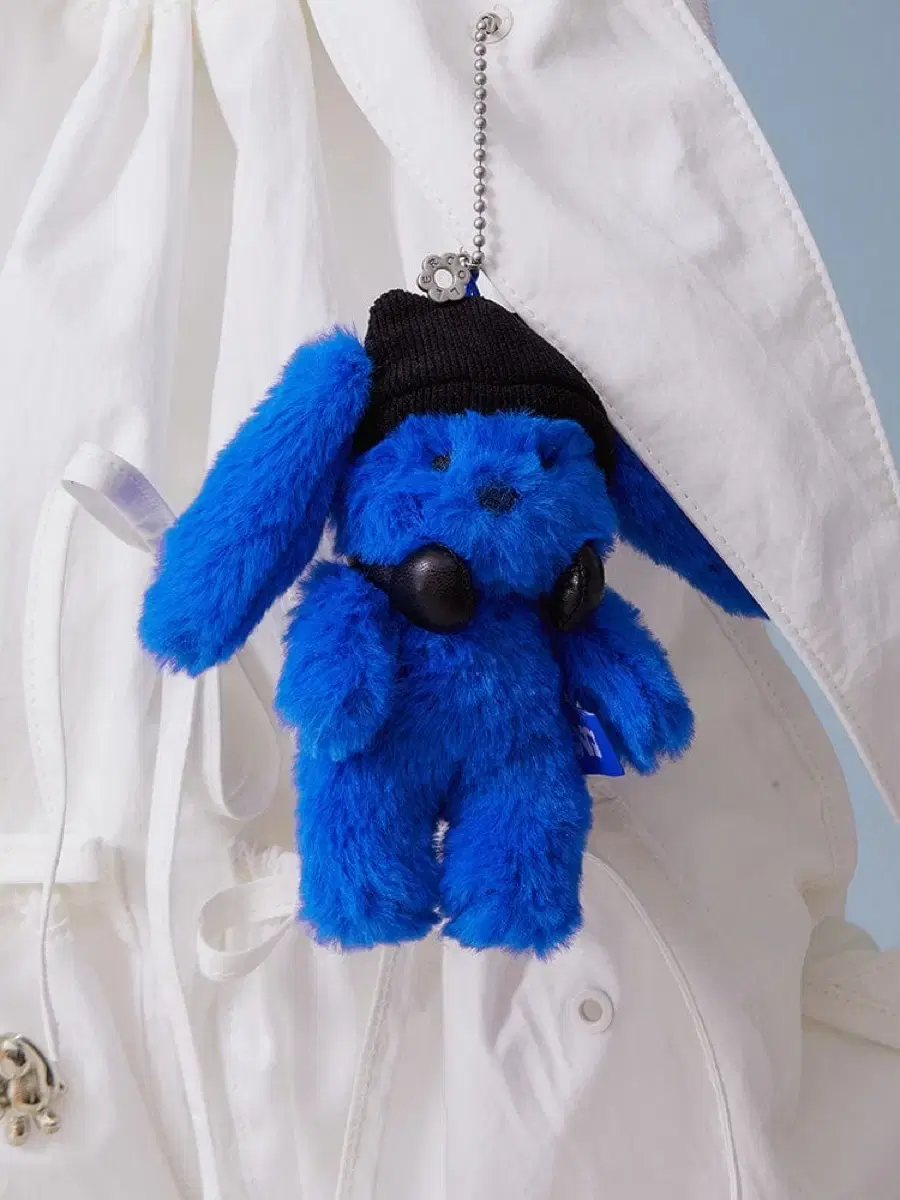 New Jeans Colored Fuzzy Bunny Plush keyring TIDE BLUE