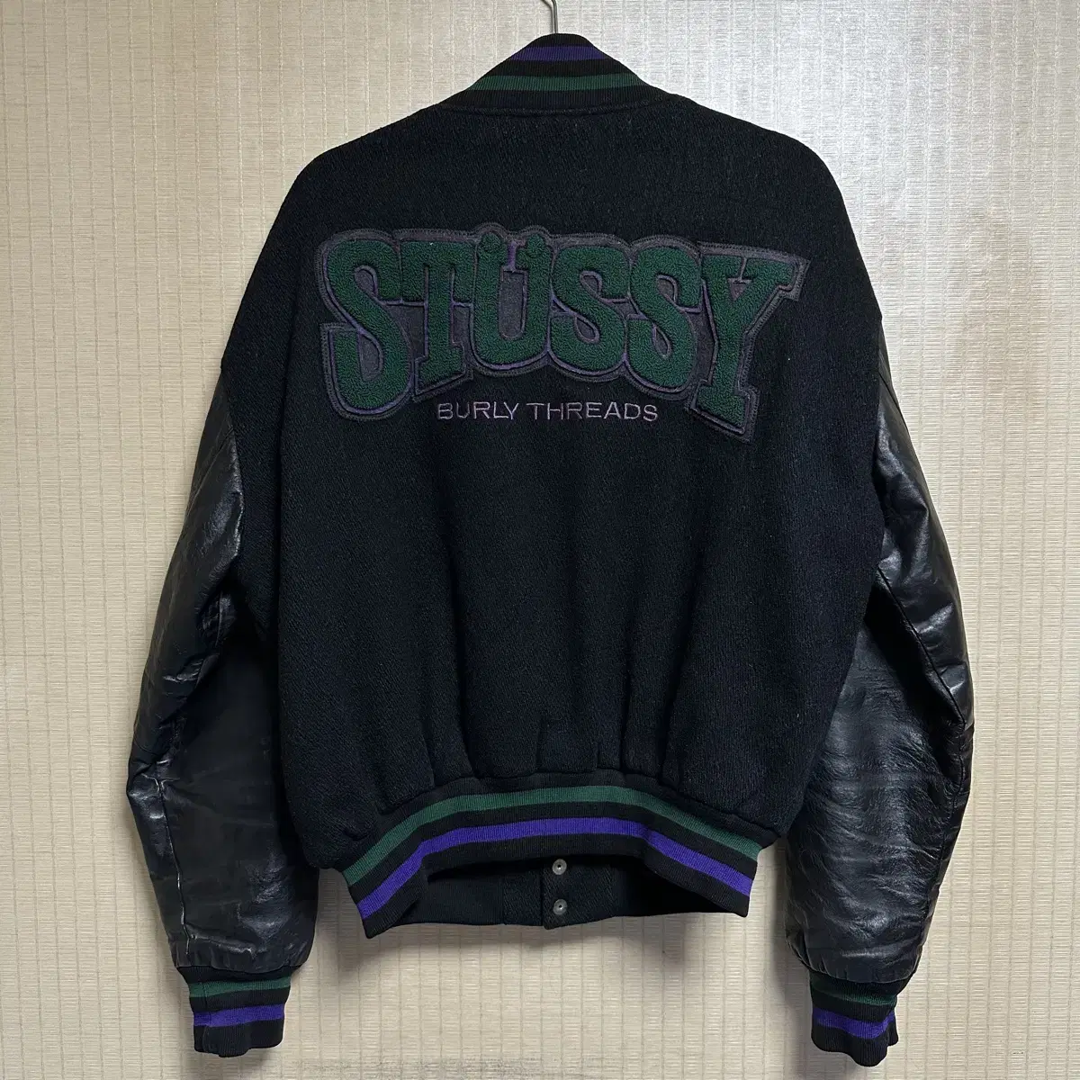 90s Old Vintage Stussy BURLY THREADS Varsity Jacket Size M