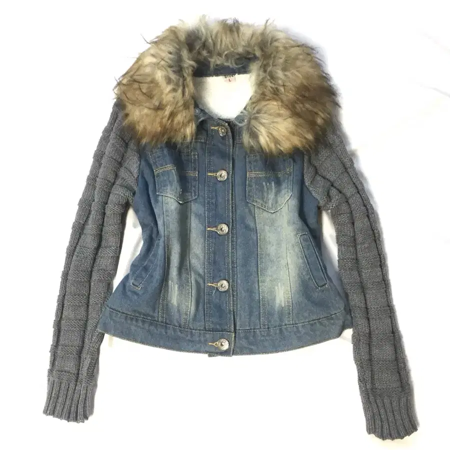 y2k 00s 갸루 Fur denim knit Jacket