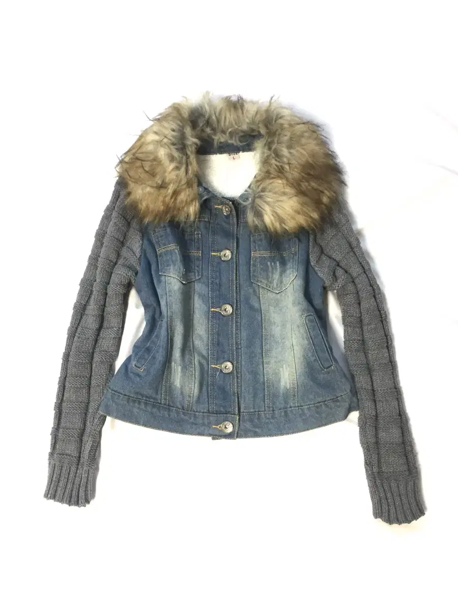 y2k 00s 오네갸루 Fur denim knit Jacket