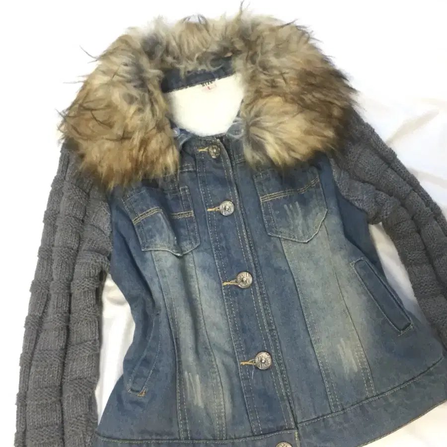 y2k 00s 오네갸루 Fur denim knit Jacket