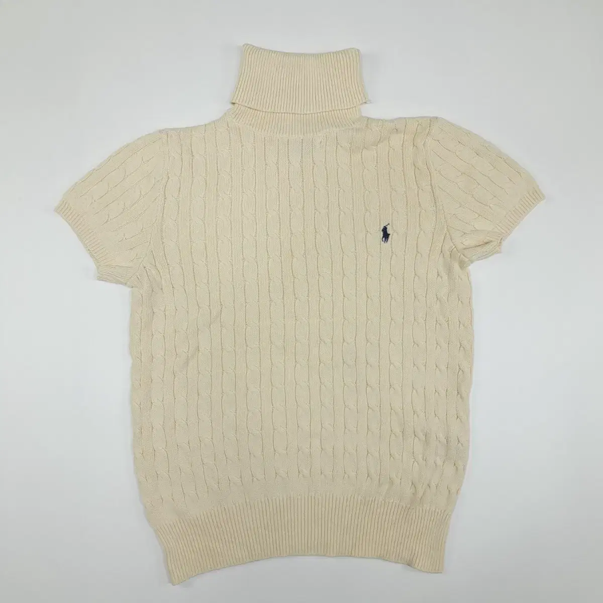 (CT736) XL 폴로 아이보리 꽈배기 반팔 목폴라 니트 knit 여성