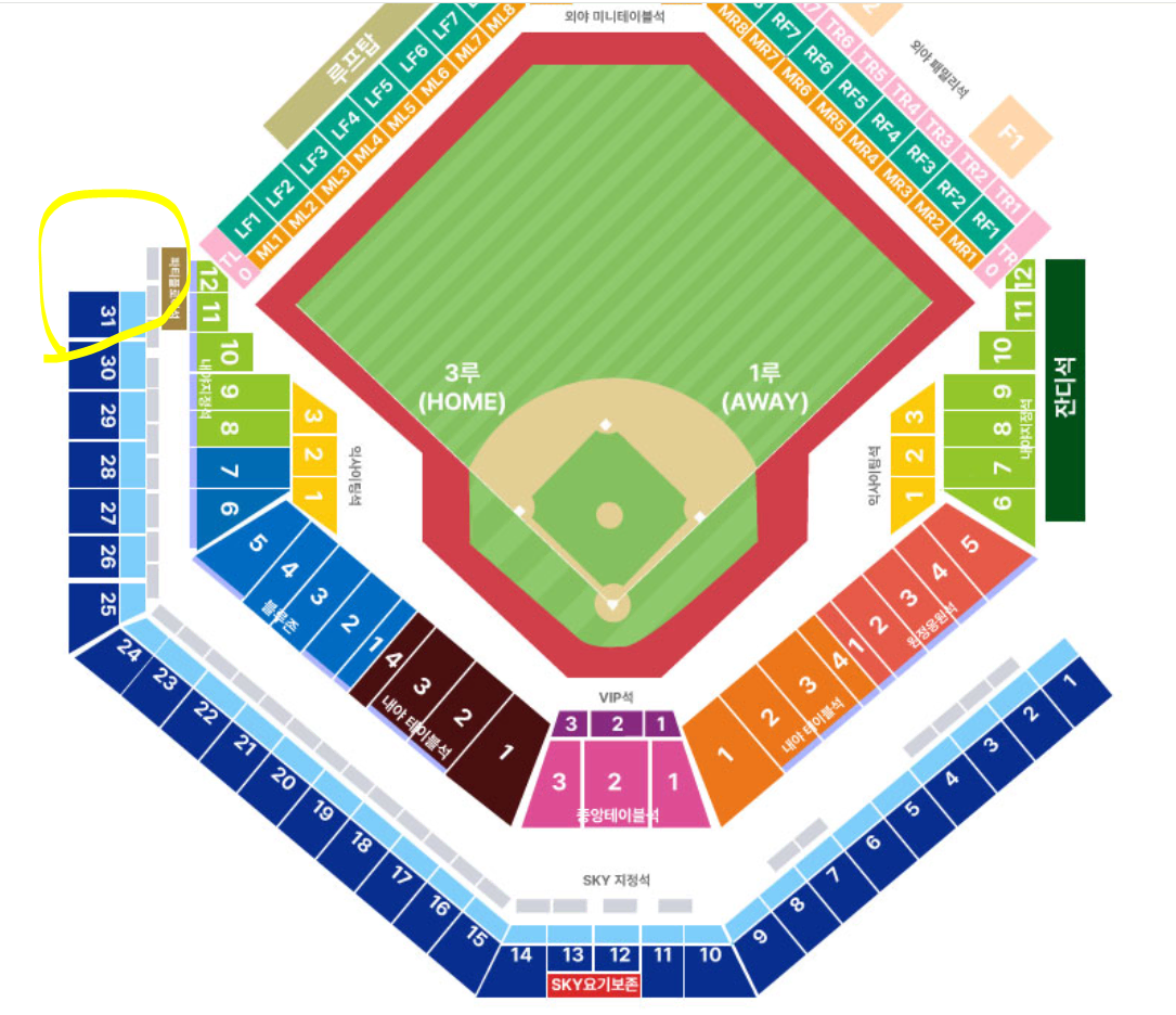 한국시리즈 3차전 삼성vs기아 3루 스카이 5열 우측 통로석 연석