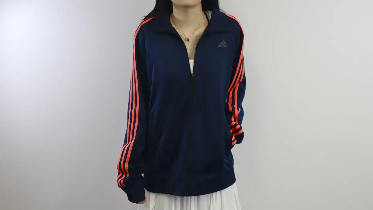 Adidas Essential Navy Orange Fluorescent Three Stripe Jersey