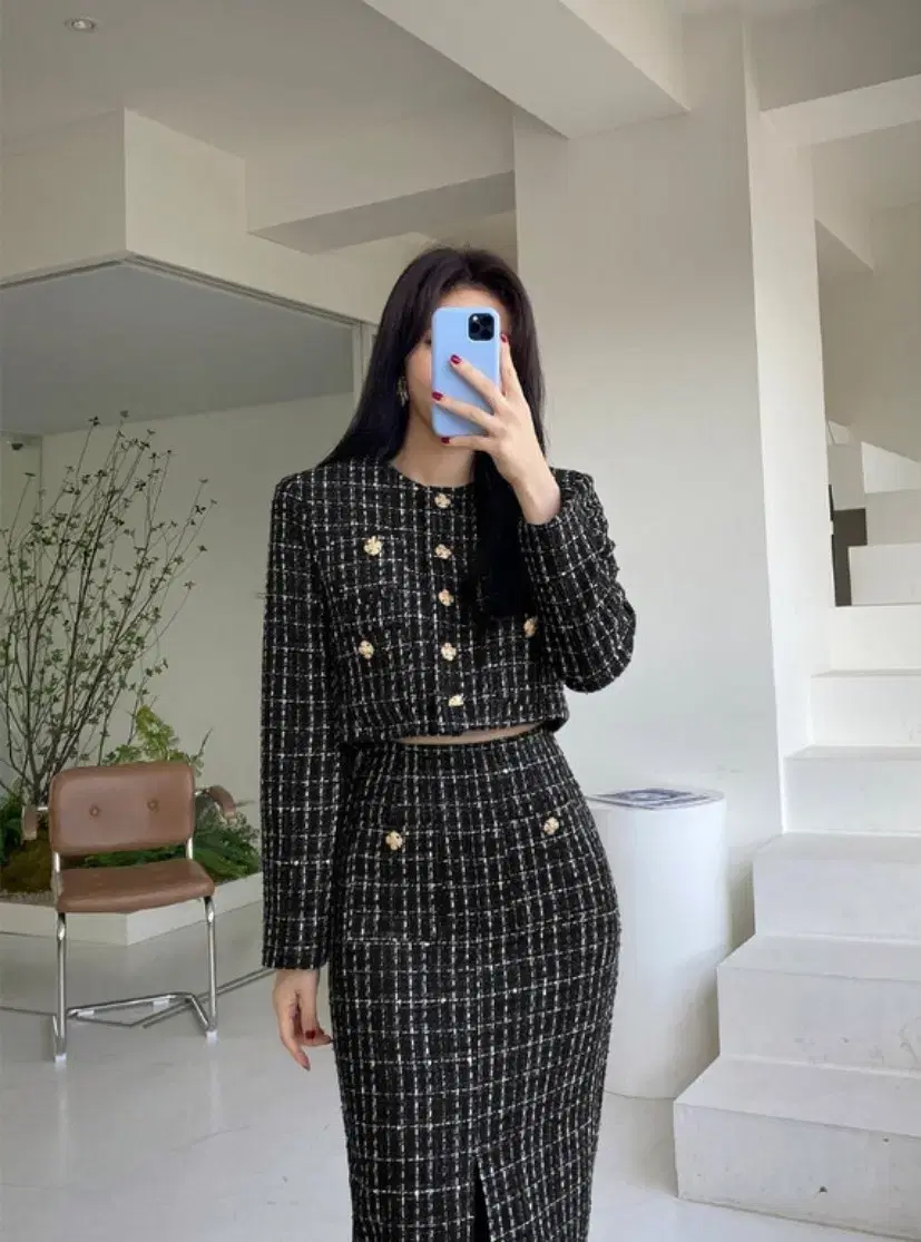 Tweed Crop Jacket, Long Skirt Setup (55-66)