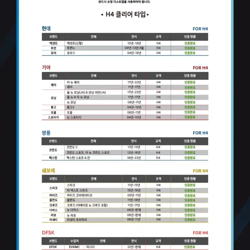 브라비오 H4 led 합법 새상품 올란도 봉고3 포터2 스파크 엑센트