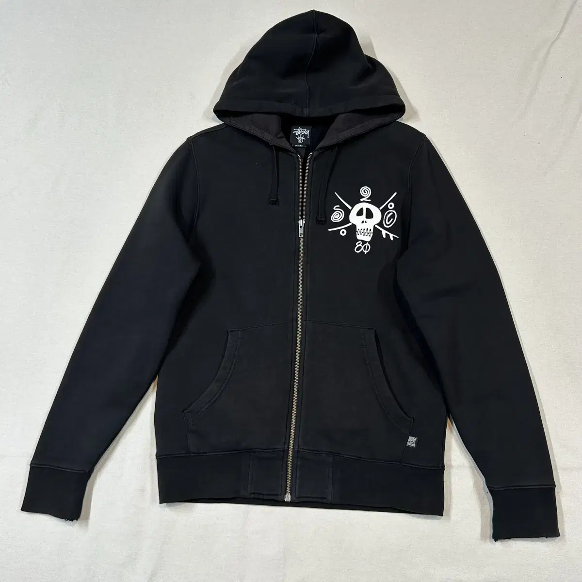 S) Stussy Black Hooded Zip-Up