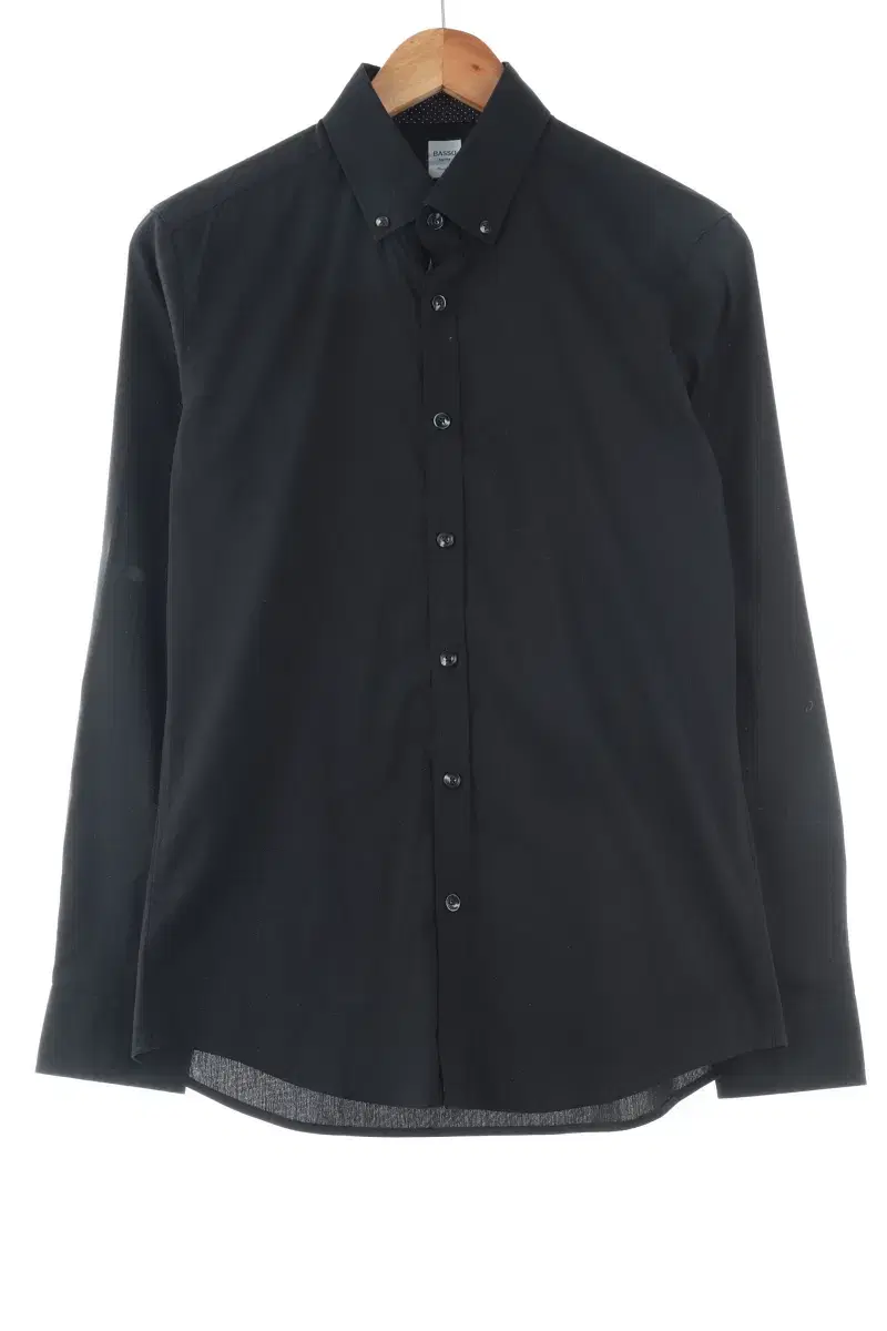 (M) Basso Homme Shirt Namban Black Cotton Plain Solid - FB7E