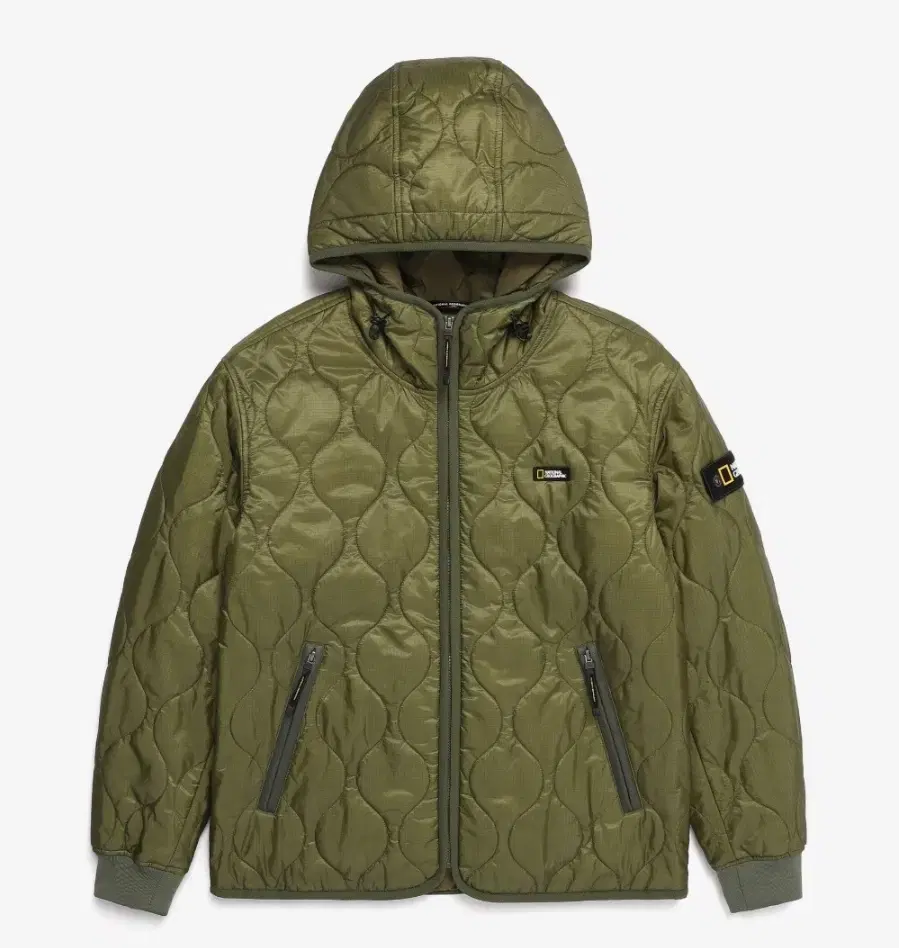 National Geographic Quilted Hoodie Jumper Olive N224UPD040