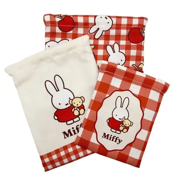 미피(Miffy) 레드 체크 조이개 3종 파우치