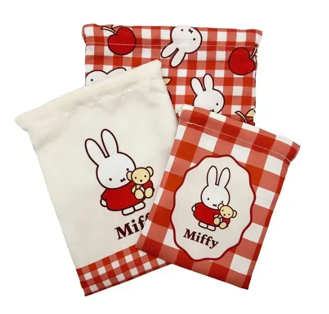 미피(Miffy) 레드 체크 조이개 3종 파우치