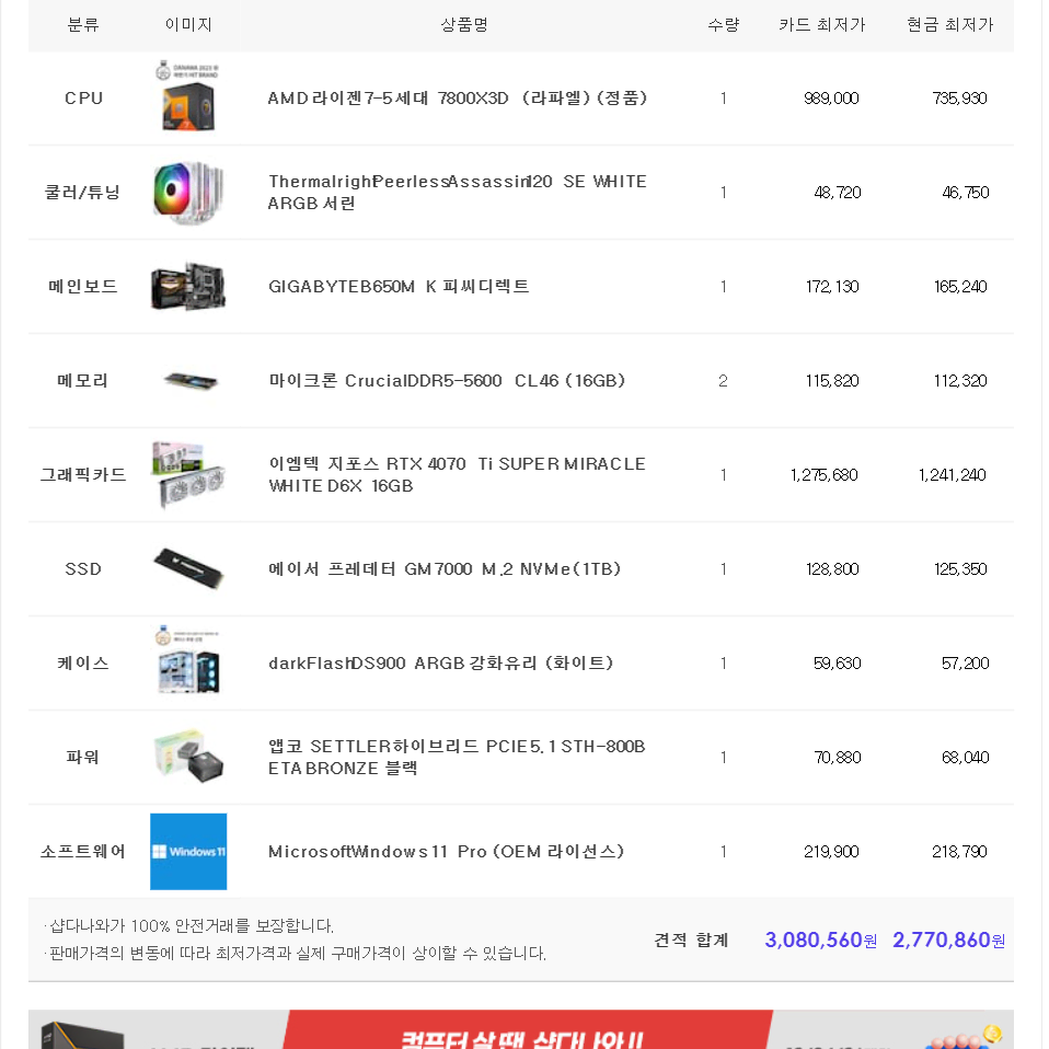 (새제품)7800X3D/4070Ti수퍼/램32/1TB/게임풀옵 PC본체데