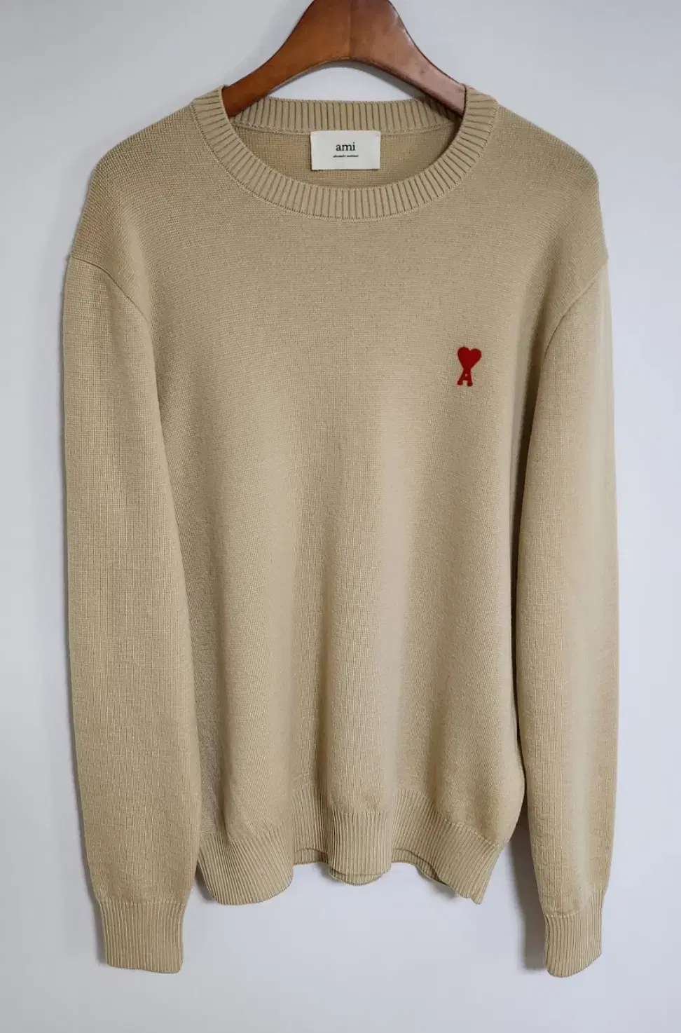 L Army Beige Small Heart Embroidered Wool Knit HKS001