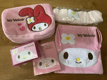 미사용 새상품 마이멜로디 파우치 복조리 거울 헤어밴드 소품함 5종 세트