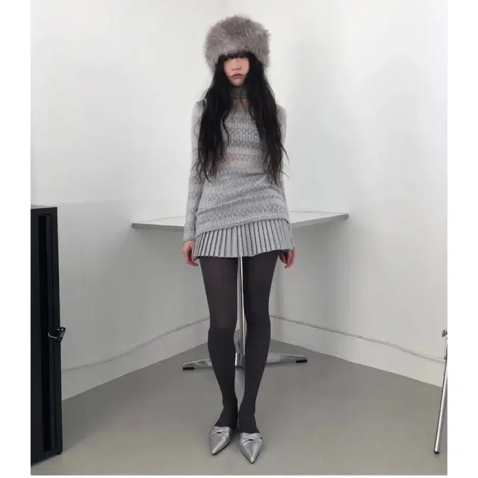 그린씨 wool choker knit dress gray