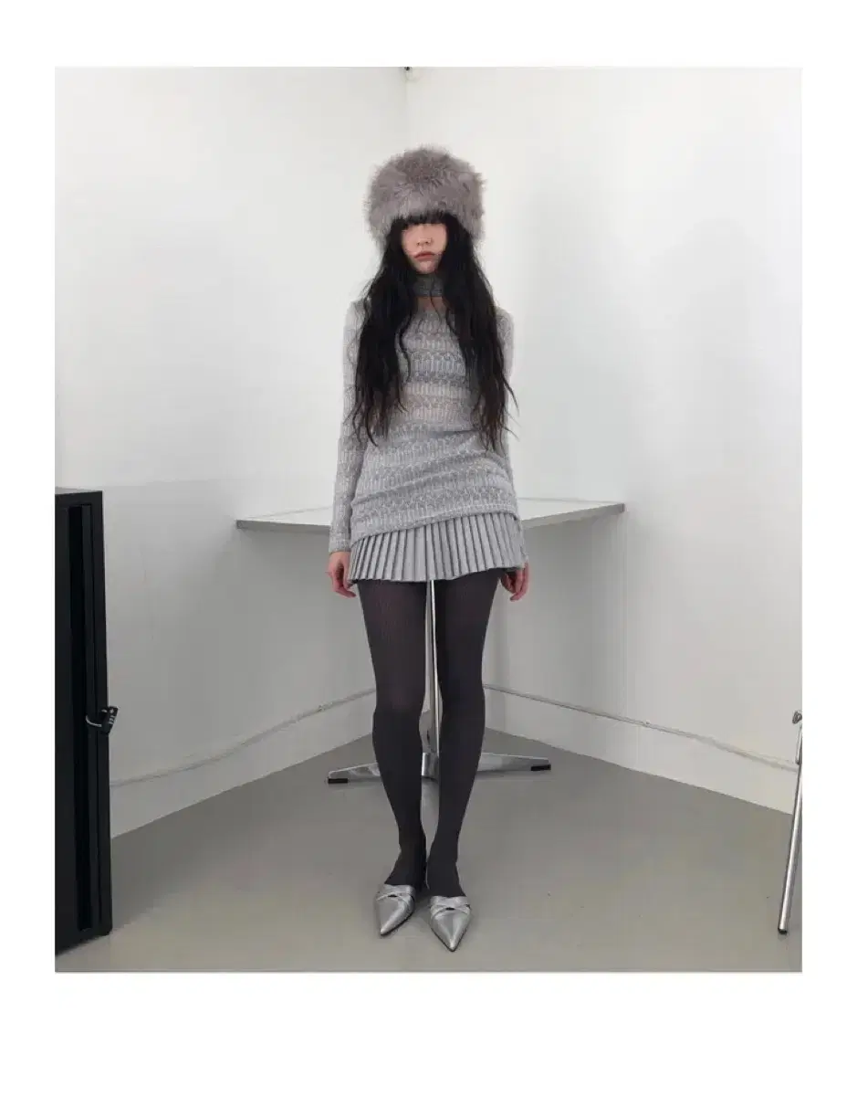 그린씨 wool choker knit dress gray