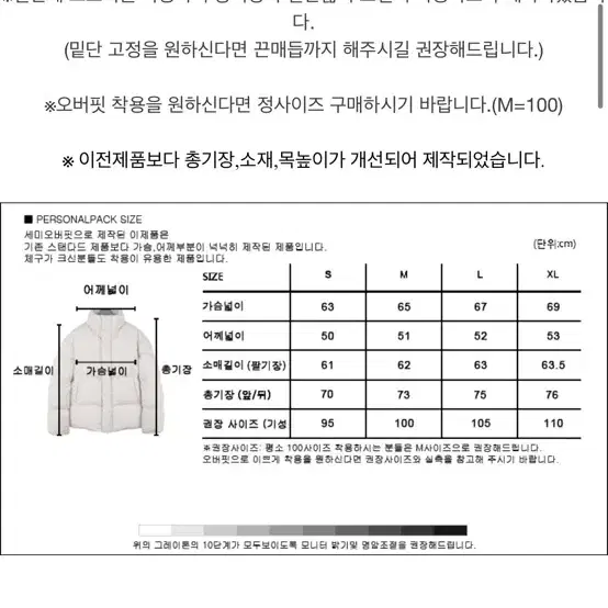 퍼스널팩 덕다운 숏패딩 100사이즈 팝니다