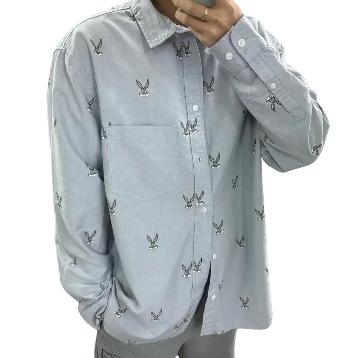 2XL H&M Winner Brothers Bugs Barney Pattern Sky Blue Oxford Shirt