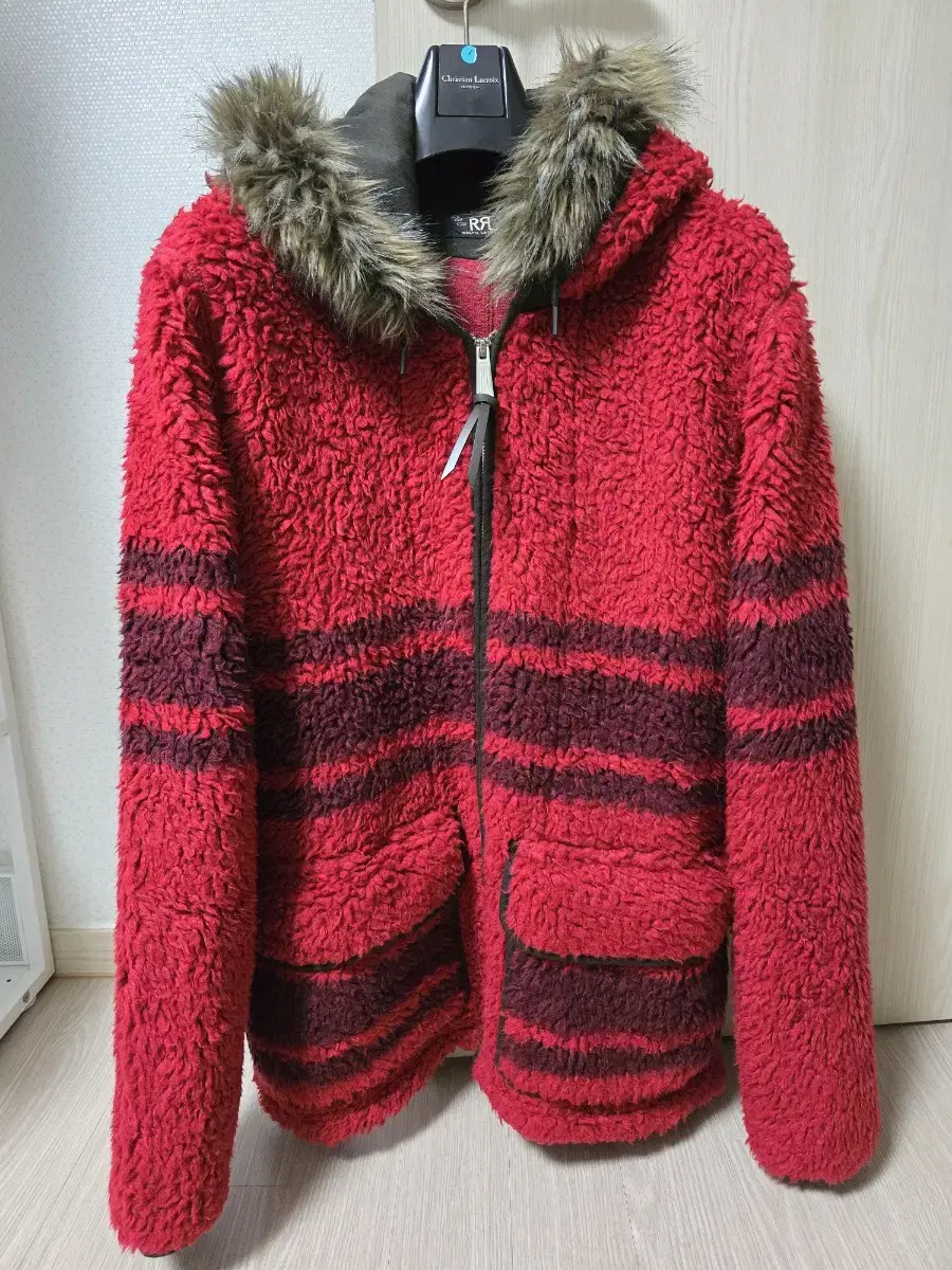 RRL Double L Stripe Pile Fleece Fur Jacket L