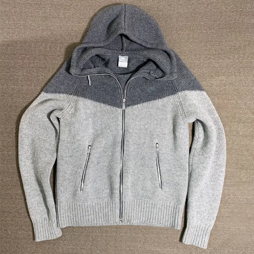 Nike 76% Wool Knit Zip-Up Cardigan Knit Hooded Zip-Up Jacket L