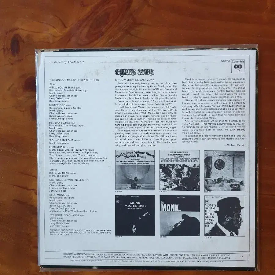 Thelonious Monk's Greatest Hits 재즈 LP